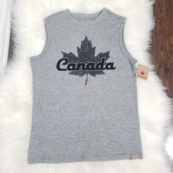 Canada NEW Gray Graphic 100% Cotton Boys Kids Tank Top Shirt NWT Sz Large 10/12 - Picture 1 of 11